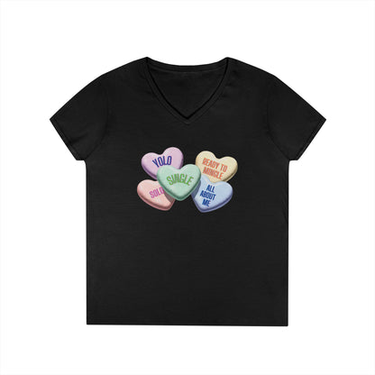 Single Hearts Valentine Ladies V-Neck Tee