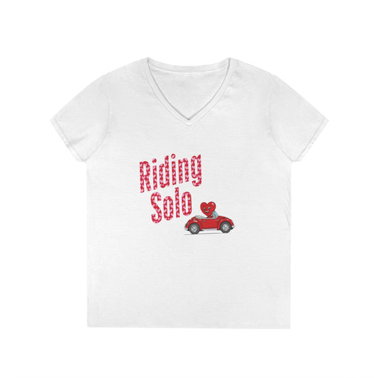 Riding Solo Valentine Ladies V-Neck Tee