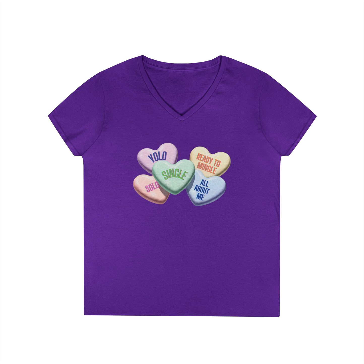 Single Hearts Valentine Ladies V-Neck Tee