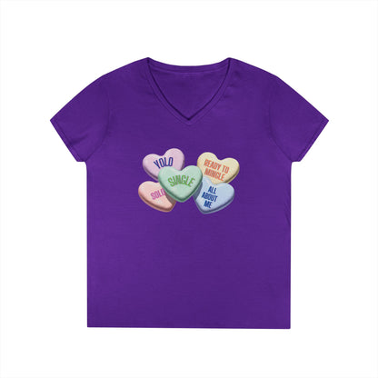 Single Hearts Valentine Ladies V-Neck Tee