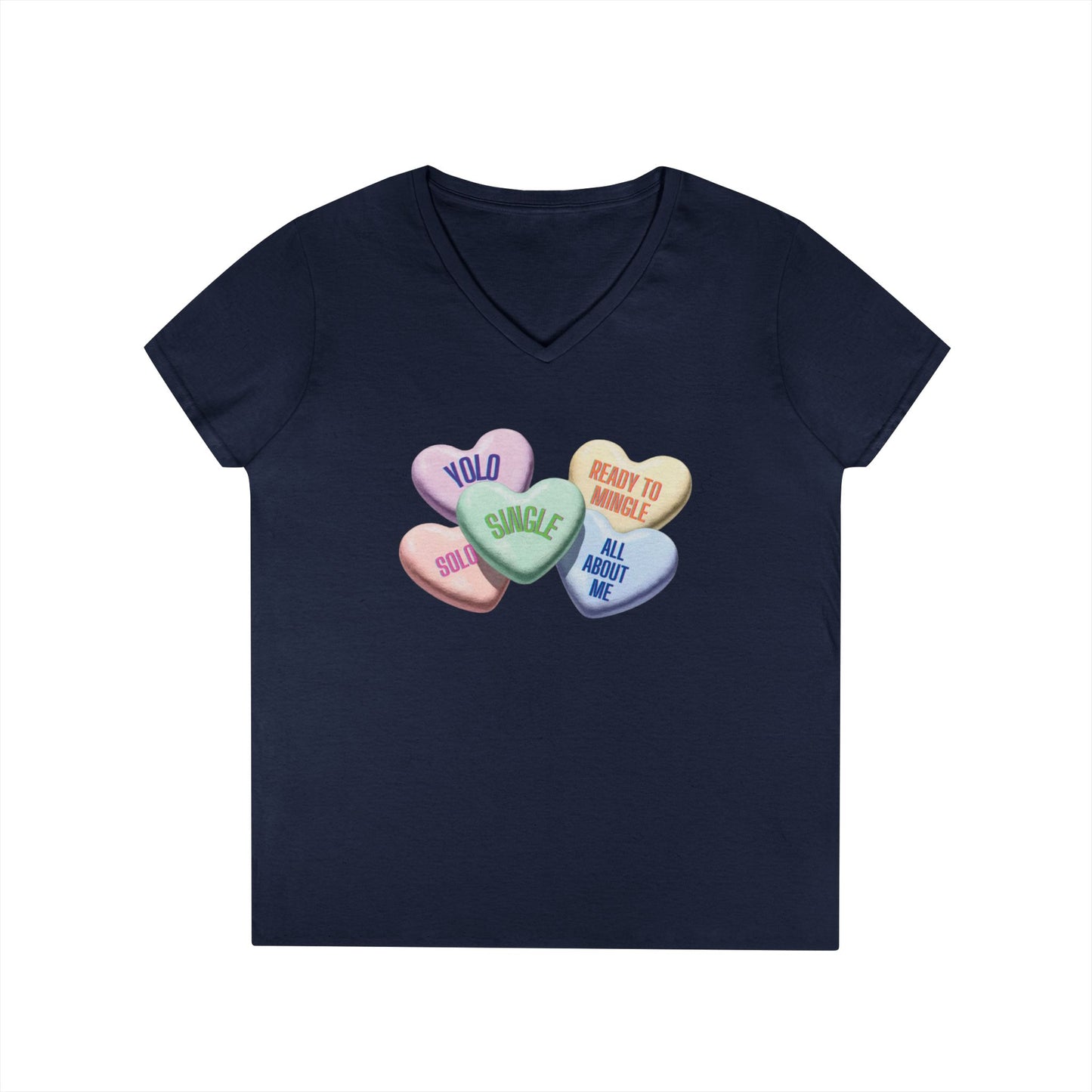 Single Hearts Valentine Ladies V-Neck Tee