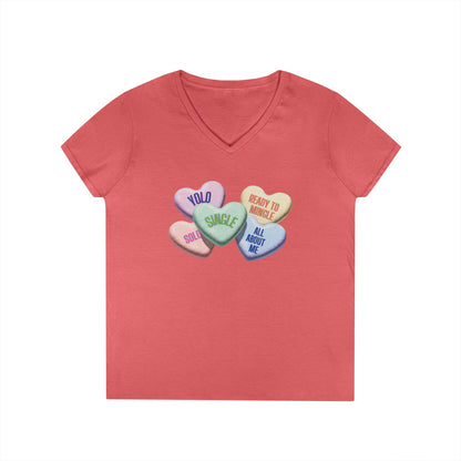 Single Hearts Valentine Ladies V-Neck Tee