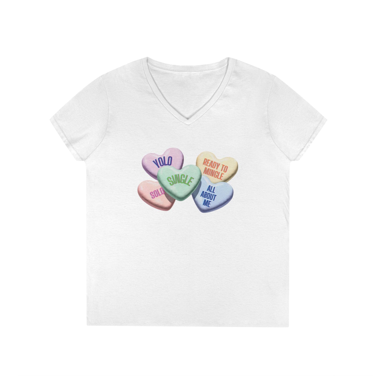 Single Hearts Valentine Ladies V-Neck Tee