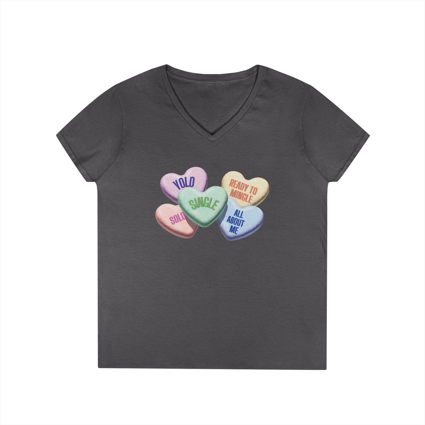 Single Hearts Valentine Ladies V-Neck Tee
