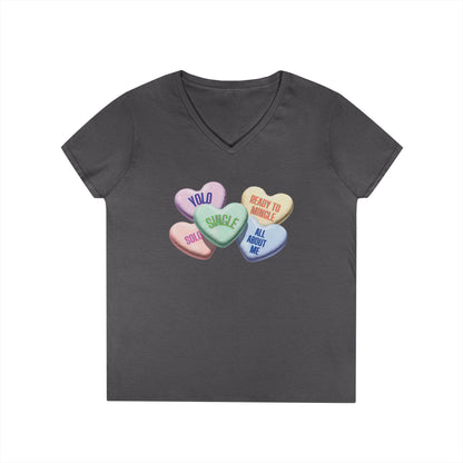 Single Hearts Valentine Ladies V-Neck Tee